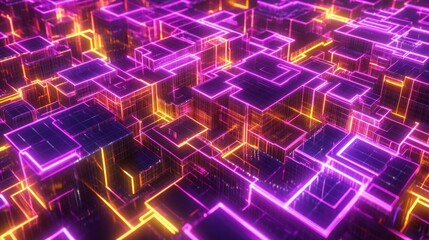 Glowing Cube Abstract Neon Cyber Grid Background