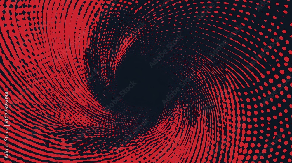 Poster abstract red and black swirling dot pattern background.