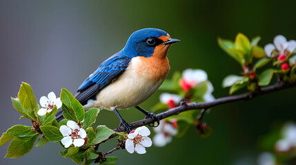 Obraz premium A colorful bird perched on a flowering branch.