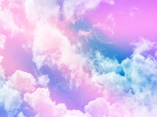 beauty sweet pastel blue and purple colorful with fluffy clouds on sky. multi color rainbow image. abstract fantasy growing light