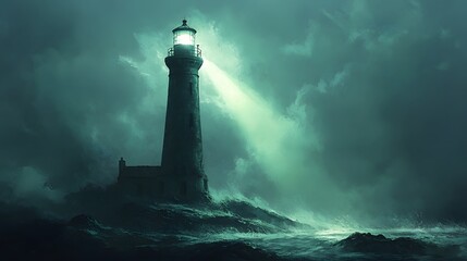 A Lonely Lighthouse Standing Tall Against a Stormy Sea