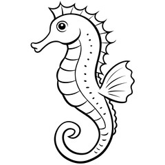 Fototapeta premium simple icon Children coloring book page, line art, monochrome black and white, cartoon outline cute style, illustration of seahorse