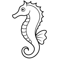 Fototapeta premium simple icon Children coloring book page, line art, monochrome black and white, cartoon outline cute style, illustration of seahorse