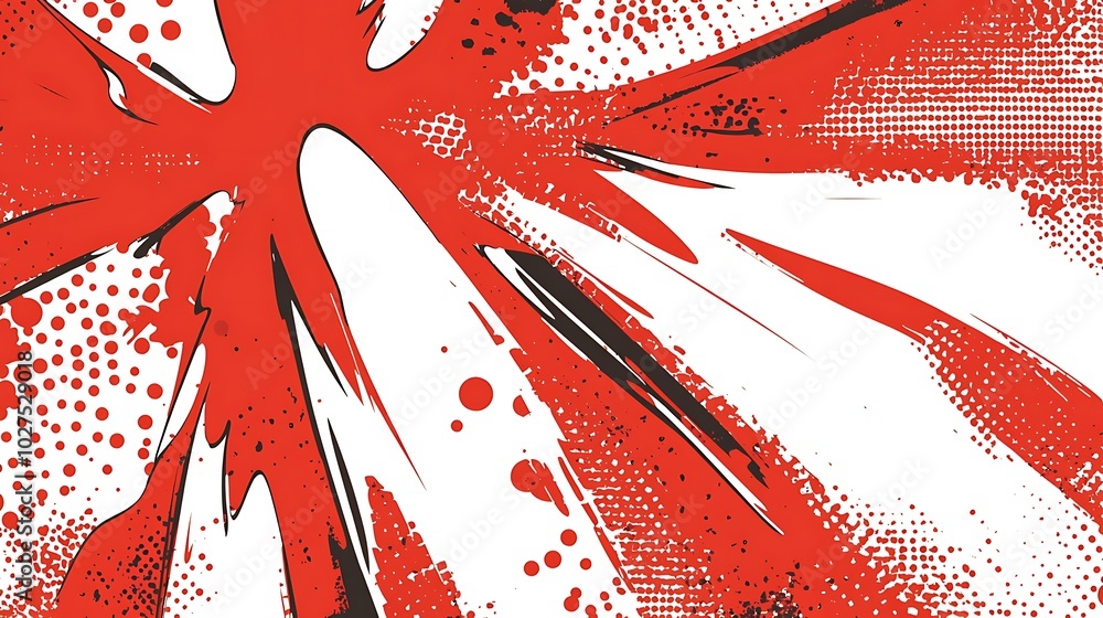 Aufkleber Abstract red and white explosion with halftone pattern.