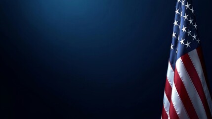 Close-up American flag dark blue background waving wind