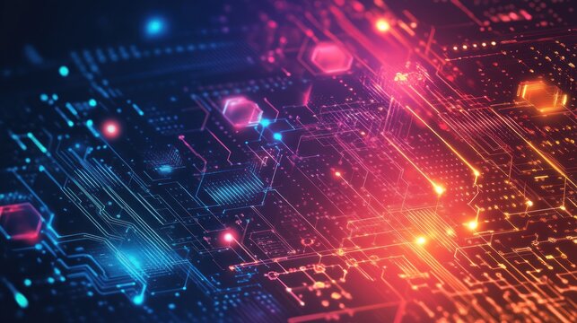 Futuristic technology background filled with glowing neon lines, abstract geometric shapes, and advanced tech symbols, portraying the future of innovation and technology.