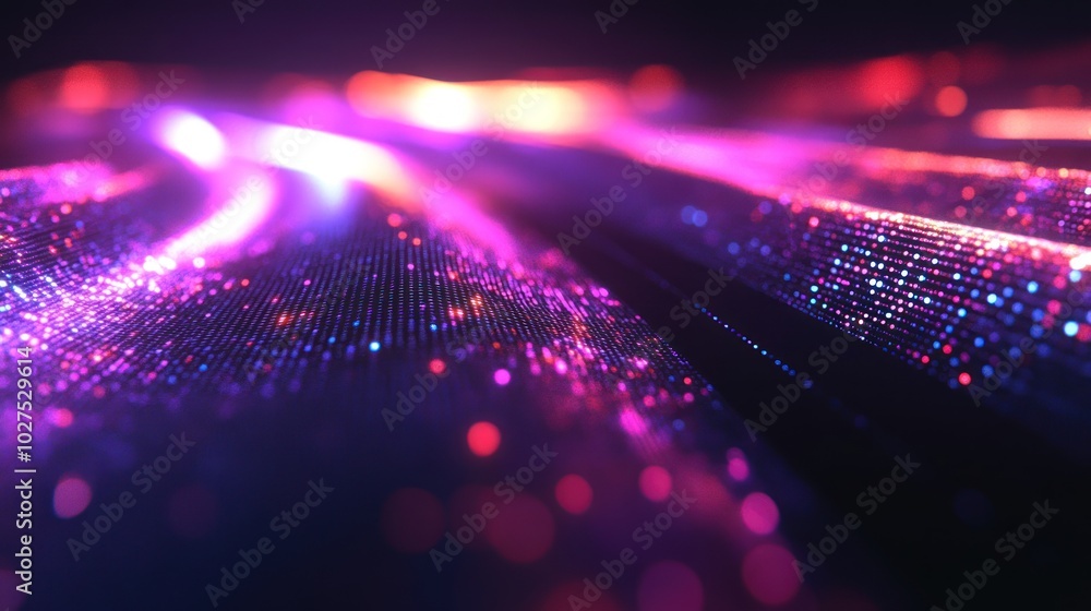 Poster glowing lines in blockchain-powered supply chain data, depicting glowing data lines flowing through 