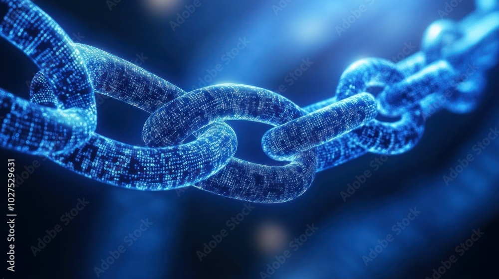 Poster glowing lines in blockchain-powered supply chain data, depicting glowing data lines flowing through 
