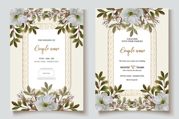 WEDDING INVITATION FRAME WITH FLOWER DECORATIONS WITH FRESH LEAVES 