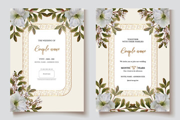 WEDDING INVITATION FRAME WITH FLOWER DECORATIONS WITH FRESH LEAVES