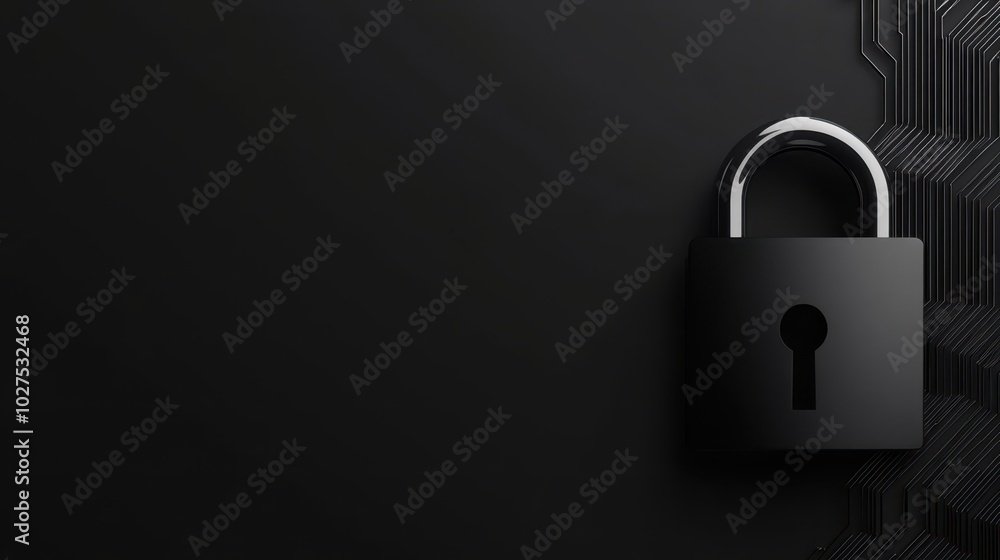 Poster advanced lock icon symbolizing strong cyber security and data protection technology on a dark backgr