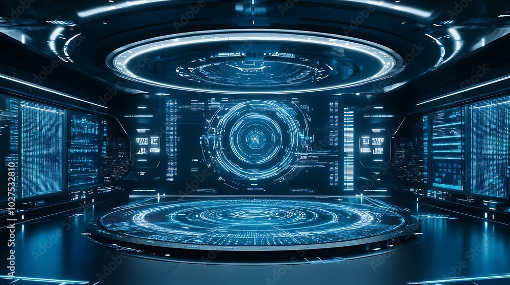 Poster a futuristic physics lab with interactive digital models of black hole formations and event horizons