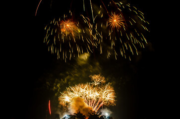Colorful fireworks  on the dark sky background.fireworks light up the night sky,Real picture