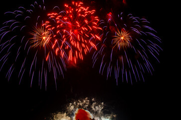 Colorful fireworks  on the dark sky background.fireworks light up the night sky,Real picture