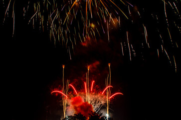 Colorful fireworks  on the dark sky background.fireworks light up the night sky,Real picture
