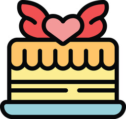 Beautiful cake decorated with heart and wings is waiting for the wedding or valentine's day