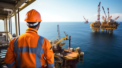 Workers on Offshore Oil Platform