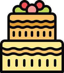 Delicious two tiered cake with decorative frosting and berries is perfect for celebrating a birthday or anniversary