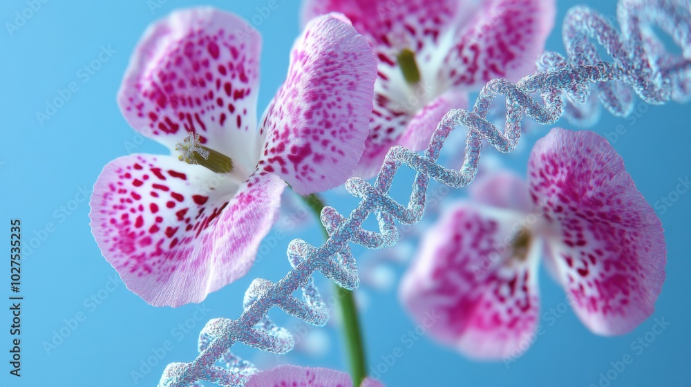 Poster a genetically optimized flower with visible dna structures running through its veins, engineered for