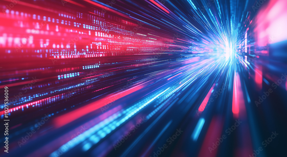 Aufkleber a close-up of digital data flowing on the screen, with blue and purple lights creating an abstract b