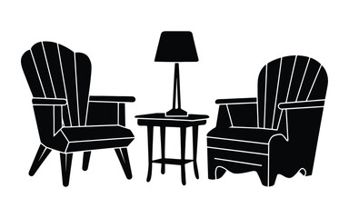 Fototapeta premium Stylish and Modern Furniture silhouette vector Collection Featuring Elegant Designs for Living Room, Bedroom, Office, and Home Décor