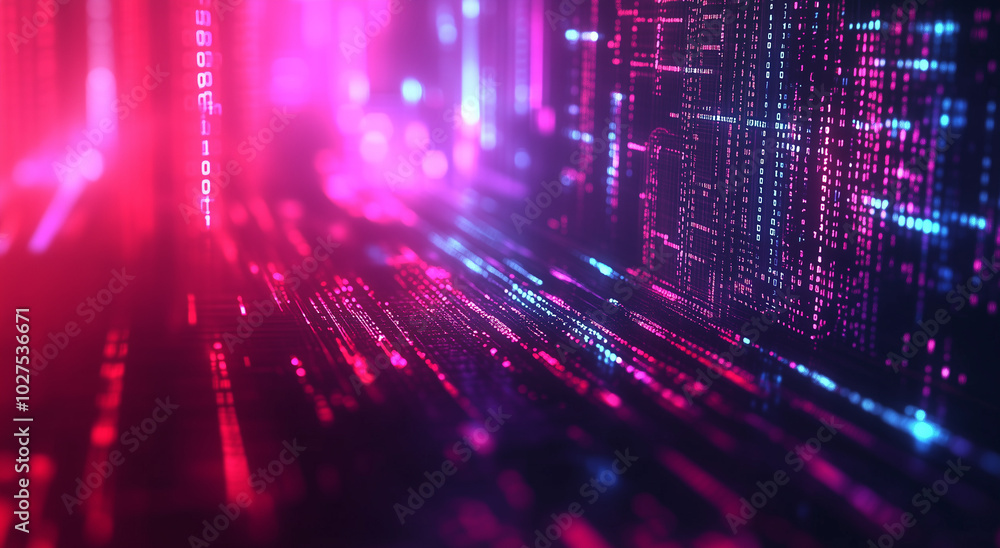 Aufkleber a close-up of digital data flowing on the screen, with blue and purple lights creating an abstract b