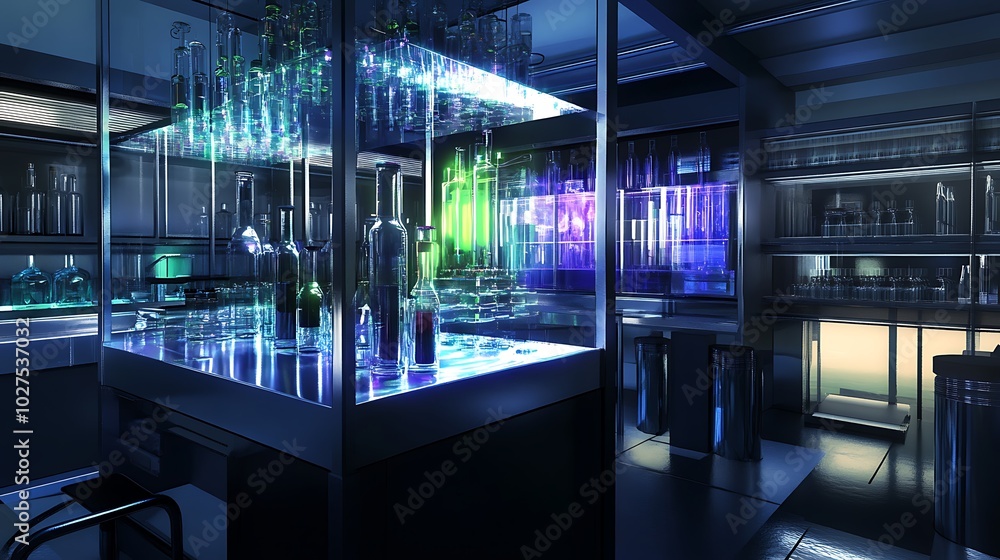 Poster a futuristic physics lab with digital tools for studying the interaction of electromagnetic fields w
