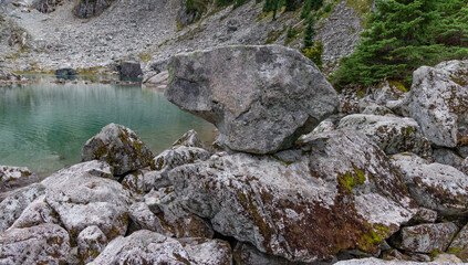 Scenic Watersprite Lake with Rocky Shoreline in Squamish, BC, Canada