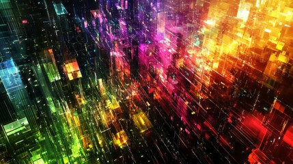 Obraz premium Vibrant Digital City Lights Cityscape Futuristic Neon Abstraction