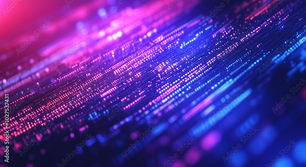 Aufkleber a close-up of digital data flowing on the screen, with blue and purple lights creating an abstract b