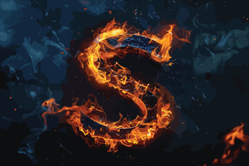 Fire letter S of burning flame. Flaming burn font or bonfire alphabet text with sizzling smoke and fiery or blazing shining heat effect. Incandescent hot red fire