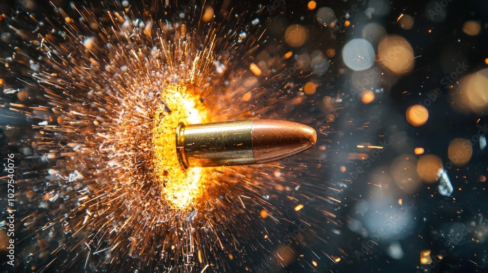 Poster a bullet hitting and bouncing off a bulletproof shield in slow motion, emphasizing the protective na