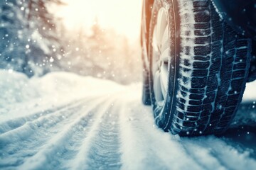 Challenging Winter Journey: Tires Gripping the Snow