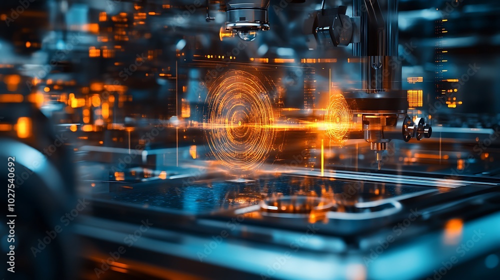 Poster a futuristic physics lab with digital simulations of high-energy particle collisions and their effec