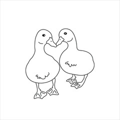 Line art cute couple duck with love clip art, happy duck vector