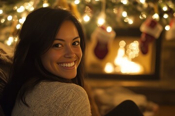 Obraz premium Cozy Evening with Family and Festive Decorations