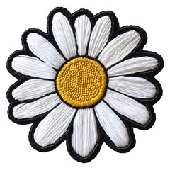Daisy flower Design Embroidered Patch isolated on transparent background