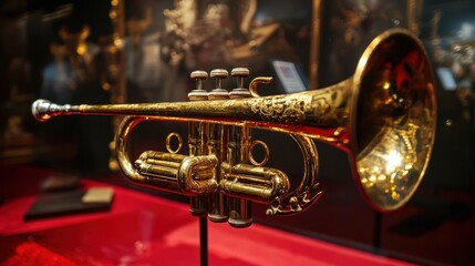 a bugle displayed in a museum, showcasing its role in historical events and ceremonies