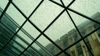 Geometric Glass Ceiling Reflecting the Urban Landscape