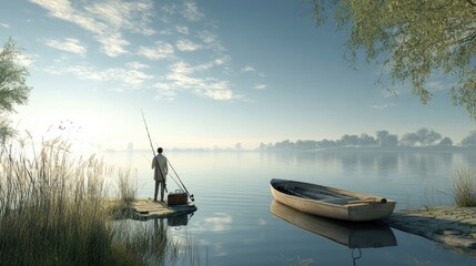 Tranquil Fishing Scene by Serene Waters