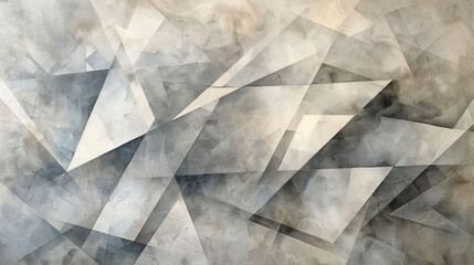 Series of geometric shapes overlapping and intersecting, creating sense of movement and dynamism. Pale grey colors. Watercolor drawing.