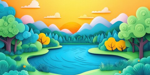 Scenic landscape by the river with stunning natural beauty, Beautiful river landscape with breathtaking scenery