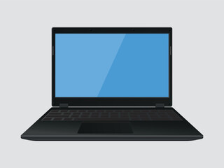 Realistic illustration of a black laptop. Vector on a gray background