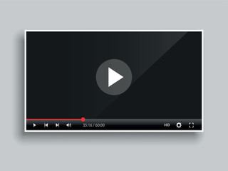 Black flat video player interface is isolated on gray background. Vector.