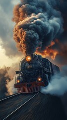 Fototapeta premium Steam Train Surrounded by Billowing Smoke and Colors