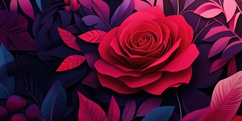 Stunning red rose on a dark background with blooming pink petals, captured in close-up Perfect for themes of love and celebration