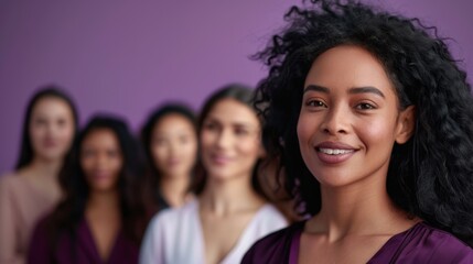Obraz premium A group of women are smiling for the camera. They are all wearing pink clothing. Scene is happy and friendly