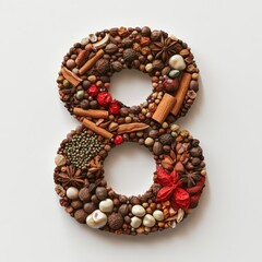 Obraz premium 3D number 8 with spices texture realistic modern design, soft lighting, white background