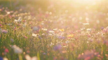 Fototapeta premium Enchanting Meadow of Wildflowers in Soft Sunlight