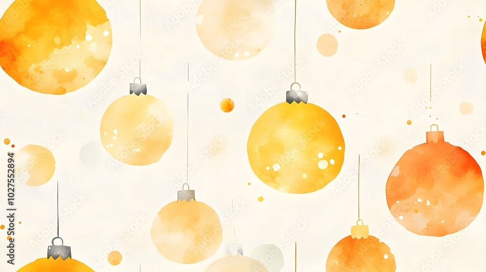 Poster elegant watercolor christmas ornaments with a soft glowing effect suspended against a serene pale ba